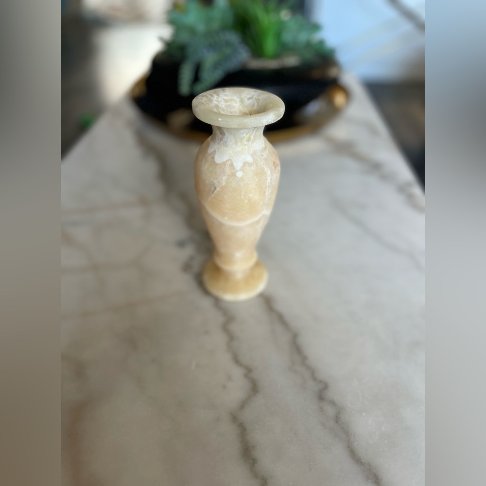 2/3 Authentic Egyptian Alabaster Vase | Handcrafted Stone Decor